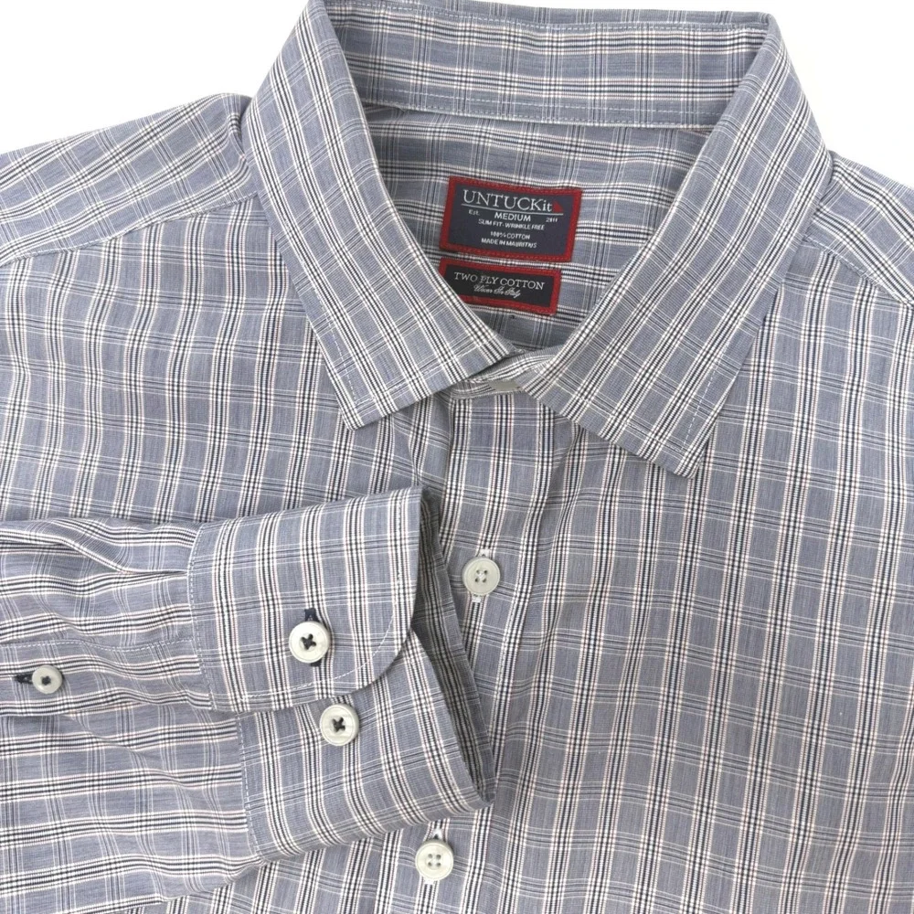 UNTUCKit Graystone Slim Fit‎ Wrinkle Free Plaid Shirt Mens Medium Blue 40167
